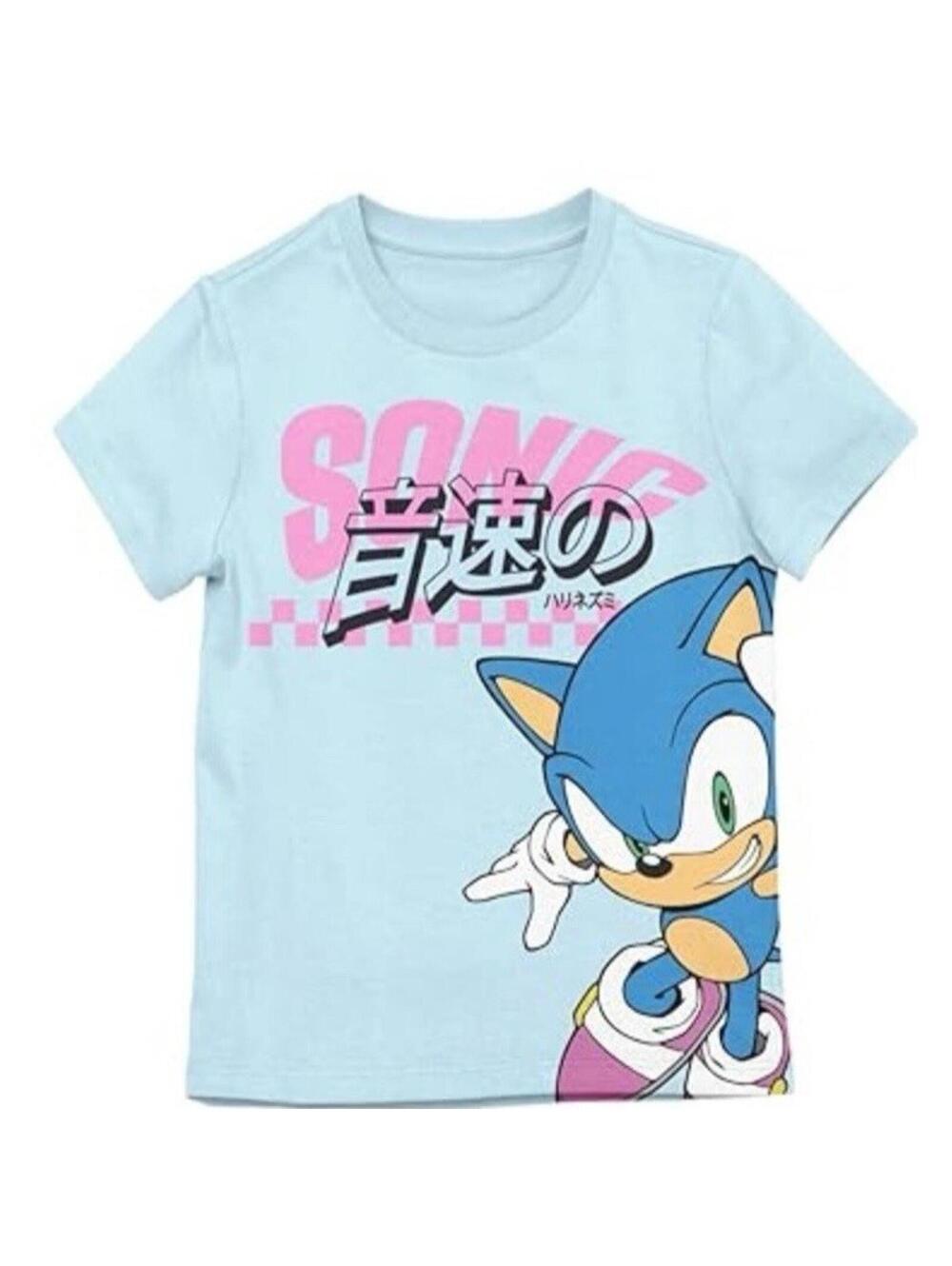 Sonic the Hedgehog SEGA Girls T-Shirt XXL 16/18 Blue Graphic Tee Gamer Style New